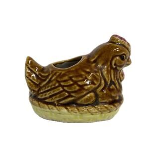 Brown Glazed Made in Japan Hen Chicken Toothpick Holder Country Farmhouse Decor